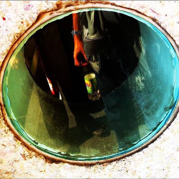 Mobilephotography Poster featuring the photograph Reflection In A Round Glass On The Wall by OpɹᏌnpǝ 