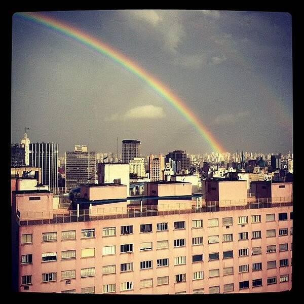 Rainbow Poster featuring the photograph #saopaulo #skyline #rainbow #arcoiris by Odilon Queiroz