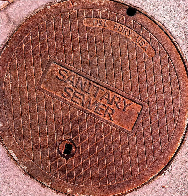 Sign Photographs Poster featuring the photograph Sewer Cover by Bill Owen
