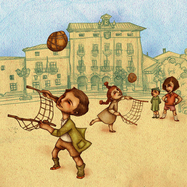 Children Illustration Poster featuring the painting Traditional Game 2 by Autogiro Illustration