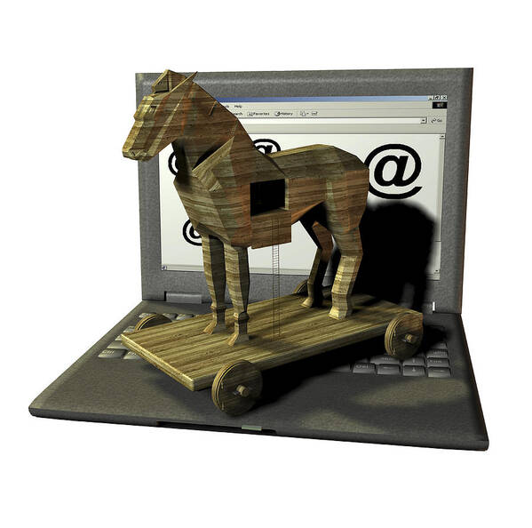 Trojan Horse Poster featuring the photograph Trojan Horse, Computer Artwork by Friedrich Saurer