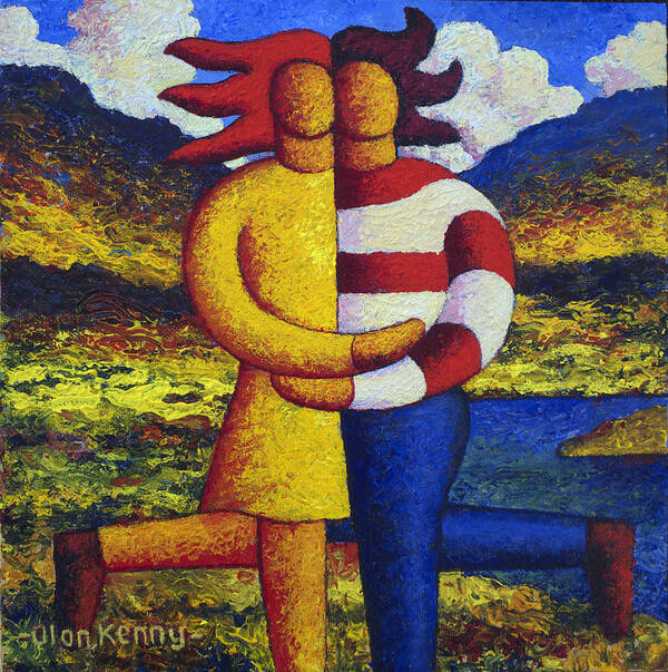 Lovers Poster featuring the painting Two lovers in a landscape by a lake by Alan Kenny