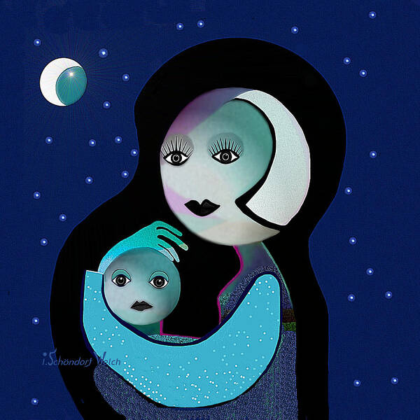 Gimp Poster featuring the painting 042 - Moon Mother Child ... by Irmgard Schoendorf Welch