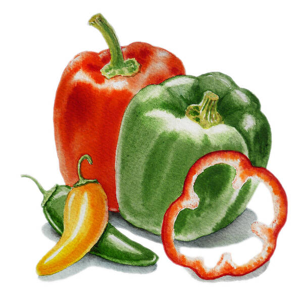 Bell Poster featuring the painting Bell Peppers Jalapeno #2 by Irina Sztukowski