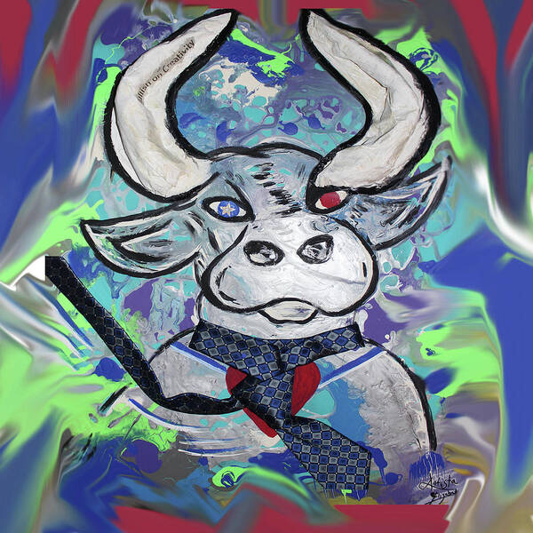 Bull Poster featuring the mixed media Bullish - A Bull with a heaRT - Untie me #2 by Artista Elisabet