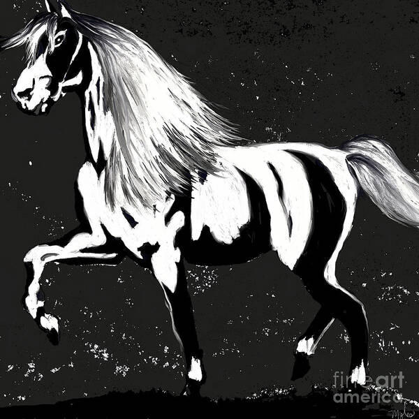 Horse Poster featuring the painting Horse Magnificent Black and White #2 by Saundra Myles