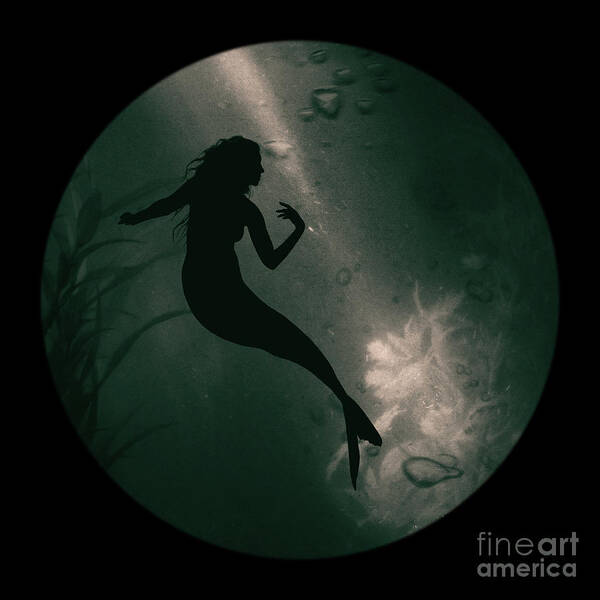 Black Poster featuring the photograph Mermaid deep underwater by Clayton Bastiani