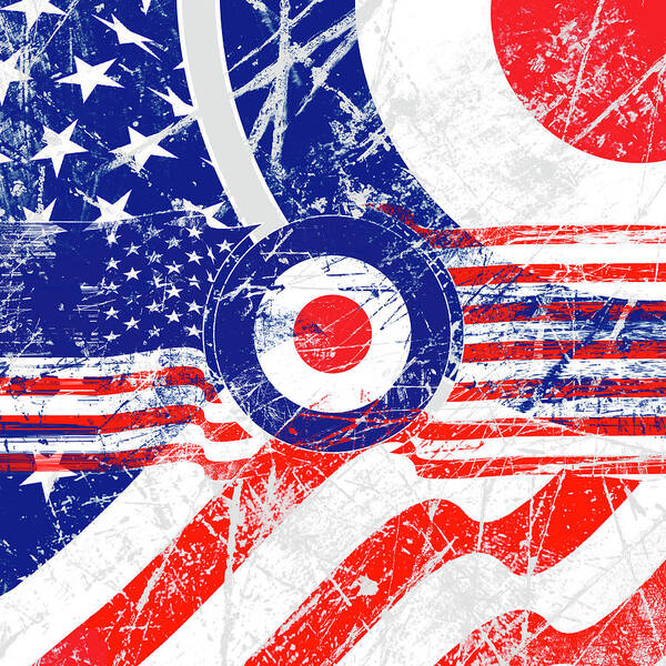  Poster featuring the digital art Mod Roundel American Flag in Grunge Distressed Style #2 by Garaga Designs