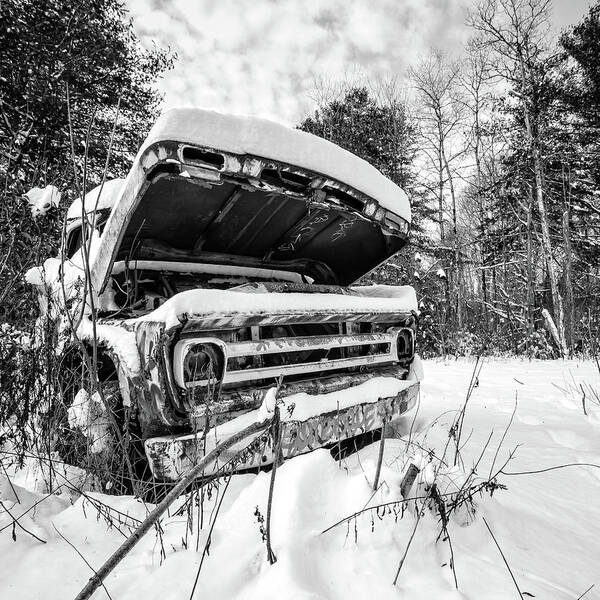 Newport Poster featuring the photograph Old Abandoned Pickup Truck in the Snow #1 by Edward Fielding