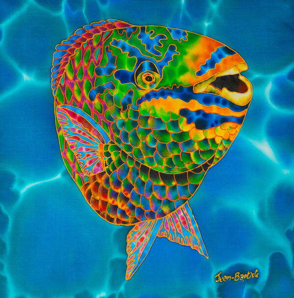 Diving Poster featuring the painting Queen Parrotfish by Daniel Jean-Baptiste