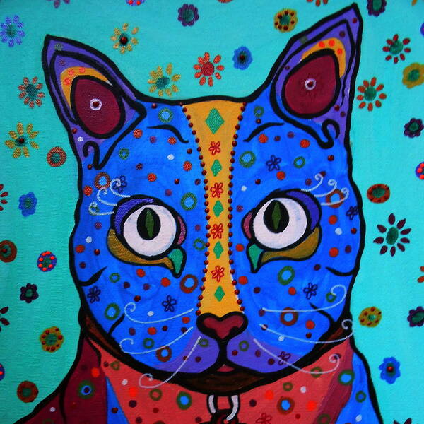 Cat Poster featuring the painting Talavera Cat #1 by Pristine Cartera Turkus