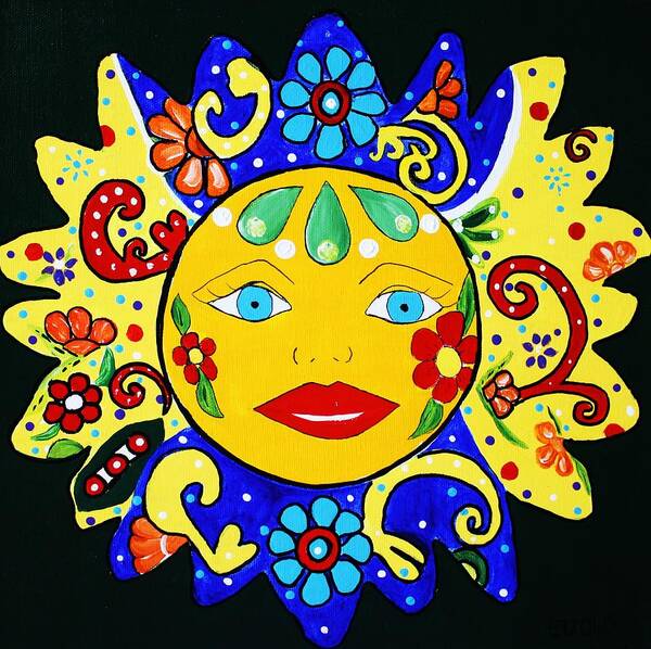 Talavera Poster featuring the painting Yellow Talavera Sun by Melinda Etzold