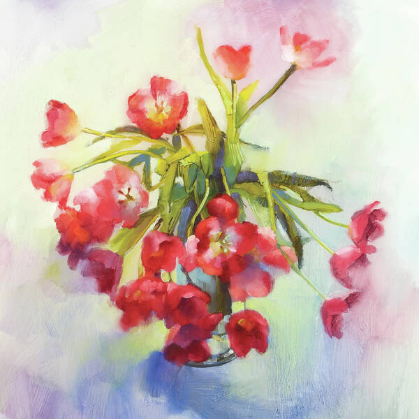 Floral Poster featuring the painting Tulip Fling #1 by Cathy Locke