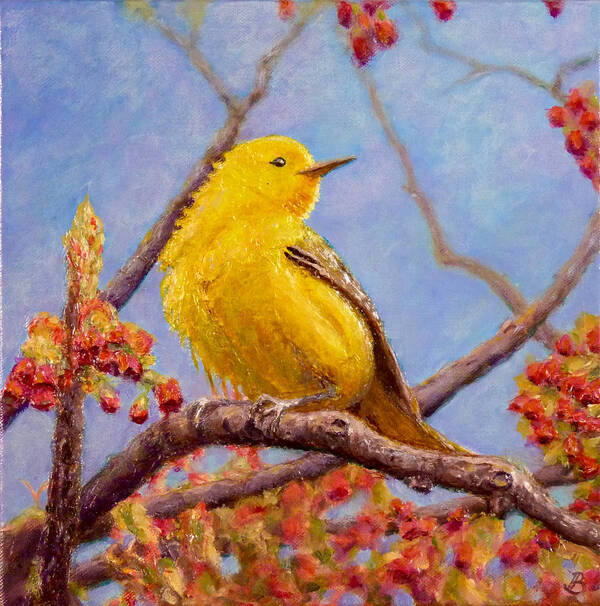 Golden Swamp Warbler Poster featuring the painting Yellow Warbler #1 by Joe Bergholm