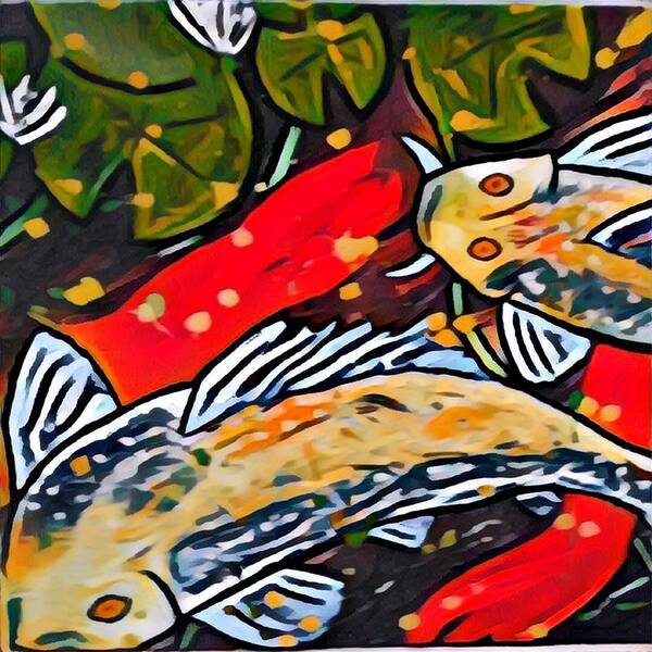  Poster featuring the digital art Koi Fish #16 by M Sullivan Image and Design
