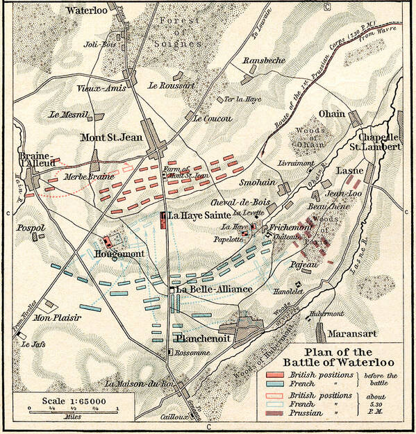 Battle of Waterloo plan 2 A K Johnston map Alison's Atlas 1850 art print poster 