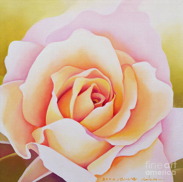 Pink; Flower; Yellow; Petals; Large; Decorative; Close-up; Rose Poster featuring the painting The Rose by Myung-Bo Sim