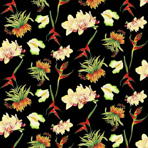 Orchid Poster featuring the painting Tropical Island Floral Half Drop Pattern by Audrey Jeanne Roberts