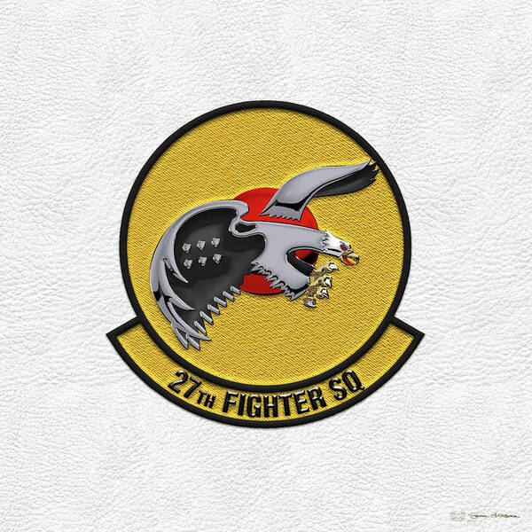 'military Insignia & Heraldry' By Serge Averbukh Poster featuring the digital art 27th Fighter Squadron - 27 FS Patch over White Leather by Serge Averbukh