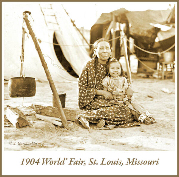 Apache Poster featuring the photograph Apache Woman and Daughter, 1904 World's Fair, Vintage Photograph #3 by A Macarthur Gurmankin