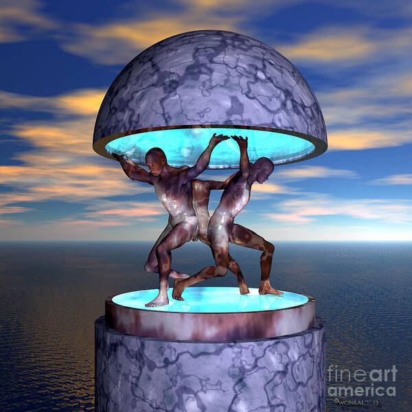 Fantasy Poster featuring the digital art 3 Atlases Monument by Walter Neal