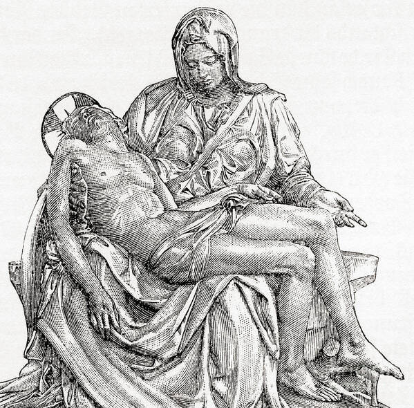 Michelangelo Poster featuring the drawing Pieta by Michelangelo