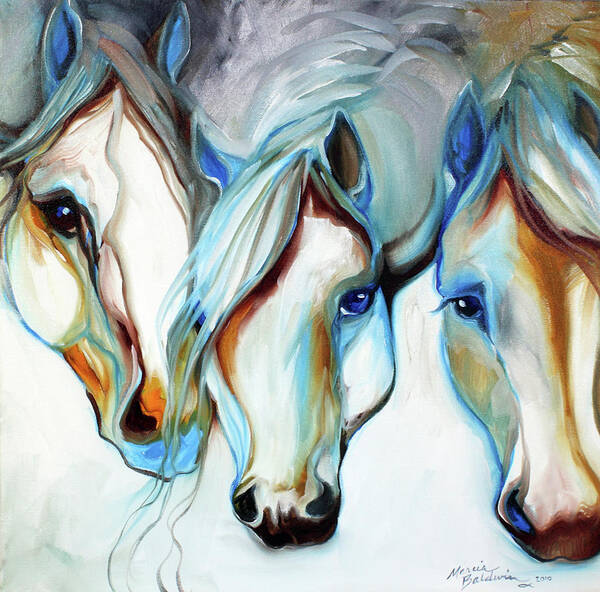 Horse Poster featuring the painting 3 WILD HORSES in ABSTRACT by Marcia Baldwin