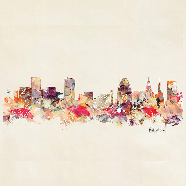 Baltimore Maryland Skyline Poster featuring the painting Baltimore Maryland Skyline #5 by Bri Buckley