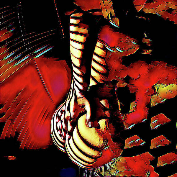 Window Blinds Poster featuring the digital art 6778s-NLJ Nude Hand on Back Striped Art Rendered in Red Palette Knife Style by Chris Maher