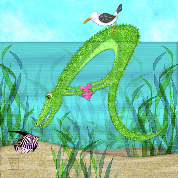 Alligator Poster featuring the digital art A is for Alligator by Valerie Drake Lesiak
