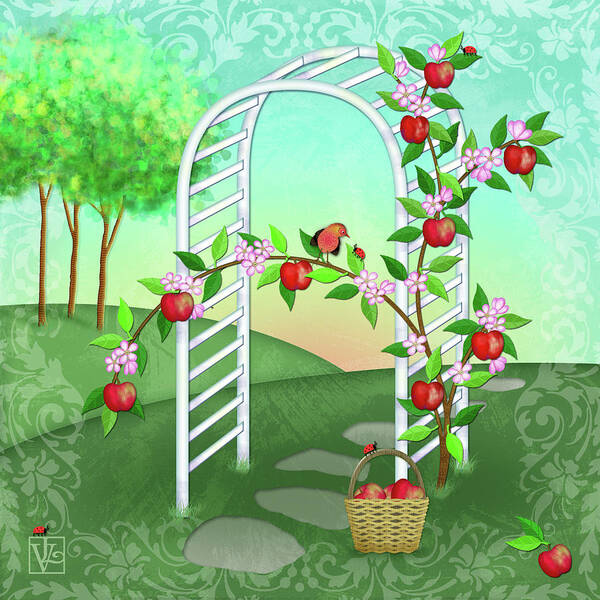 Letter A Poster featuring the digital art A is for Arbor and Apples by Valerie Drake Lesiak