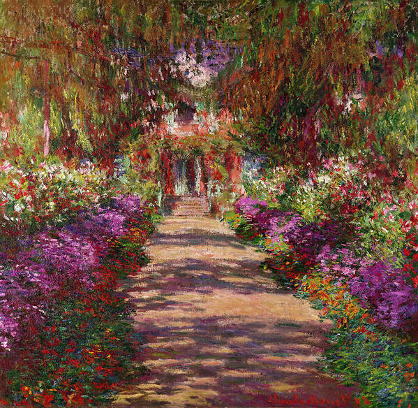 Pathway Poster featuring the painting A Pathway in Monets Garden Giverny by Claude Monet