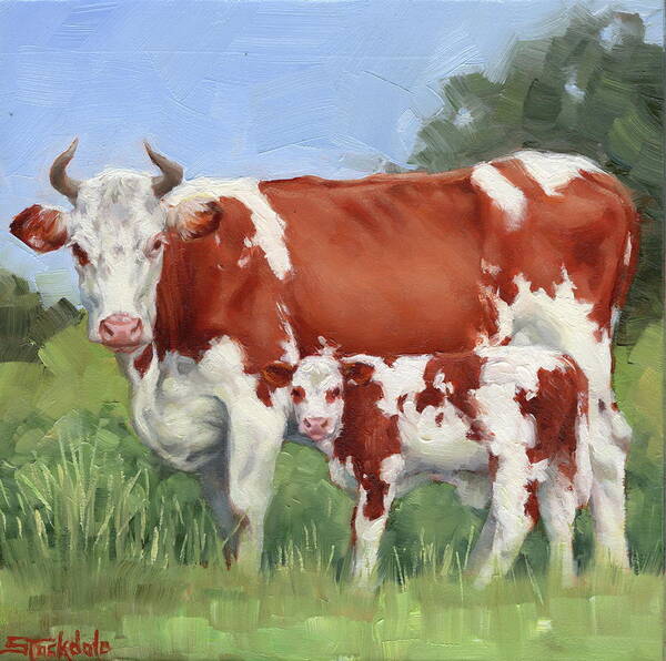 Cow Poster featuring the painting A Pretty Pair Miniature Painting by Margaret Stockdale