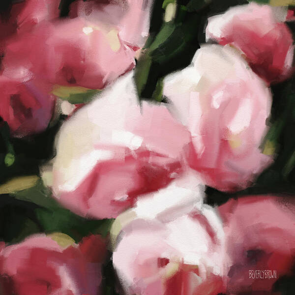 Floral Poster featuring the painting Abstract Roses Dark and Light Pink by Beverly Brown
