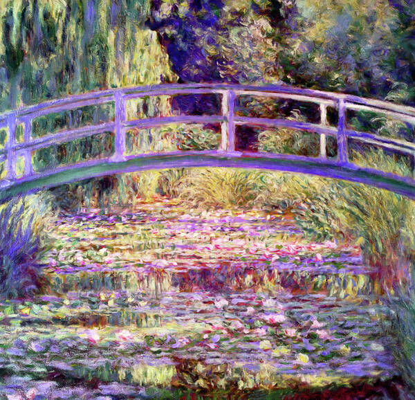 After Monet Water Lily Pond Poster featuring the mixed media After Monet Water Lily Pond by Georgiana Romanovna