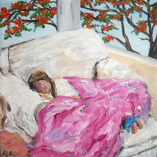 Girl Wall Art Poster featuring the painting Afternoon Nap At Grandmas by Reina Resto