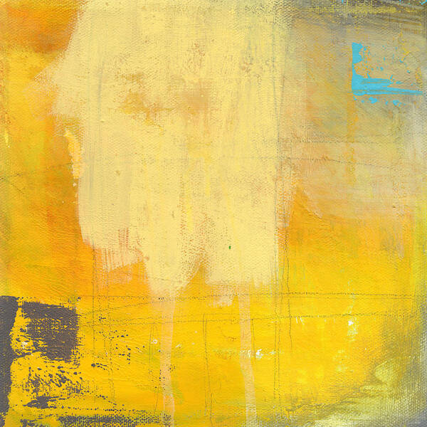 Abstract Painting Yellow Grey Gray Blue White abstract Painting Sun Afternoon Urban Loft urban Loft Lines Warm abstract Art By Linda Woods Square coffee House Style Hotel Office Lobby Healthcare Bedroom Living Room Entrance Poster featuring the painting Afternoon Sun -Large by Linda Woods
