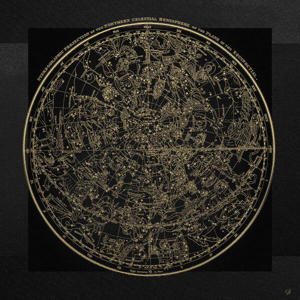 ‘celestial Maps’ Collection By Serge Averbukh Poster featuring the digital art Alexander Jamieson's Celestial Atlas - Northern Hemisphere Gold on Black Edition by Serge Averbukh