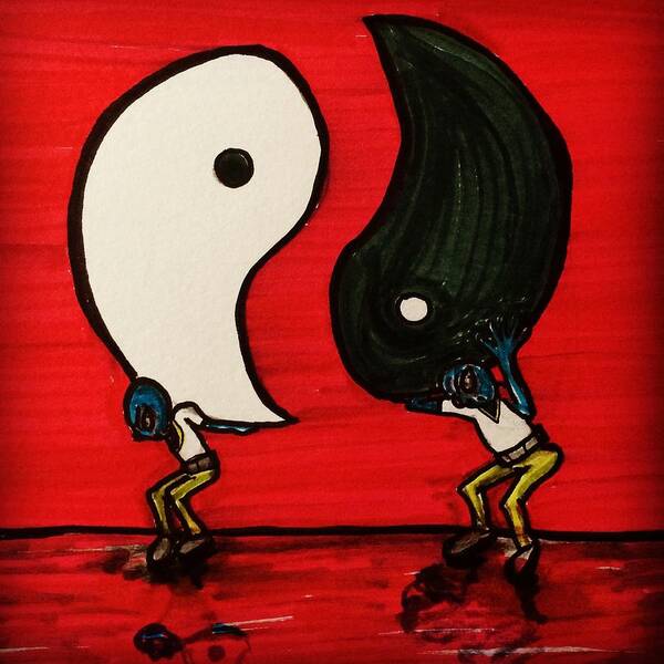Yin Yang Poster featuring the drawing Alien Struggles To Find Balance by Similar Alien