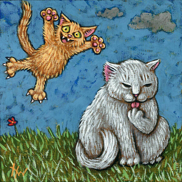 Cat Poster featuring the painting Ambush by Holly Wood