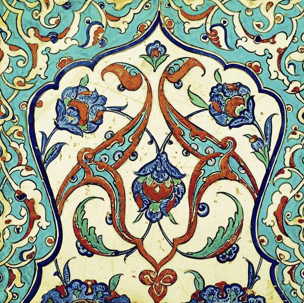 Turkish Poster featuring the painting An Iznik Polychrome Tile, Turkey, circa 1580, by Adam Asar, No 20k by Celestial Images