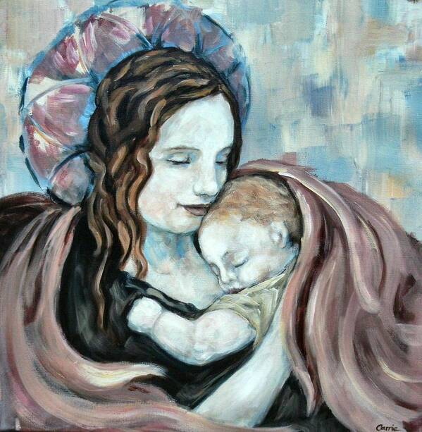 Angel Poster featuring the painting Angel and Baby no. 5 by Carrie Joy Byrnes