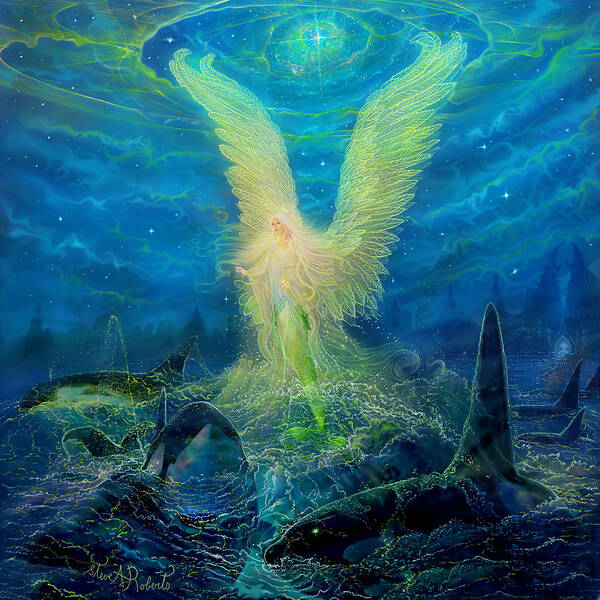 Angel Tarot Card Poster featuring the painting Angel tarot card Mermaid Angel by Steve Roberts