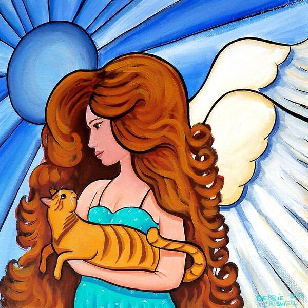 Angel Poster featuring the painting Angels Arms - cat angel portrait by Debbie Criswell