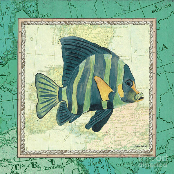 Fish Poster featuring the painting Aqua Maritime Fish by Debbie DeWitt