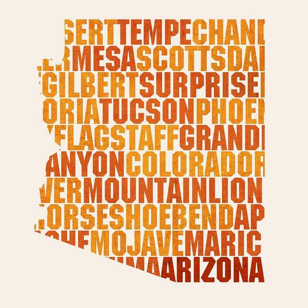 Arizona Poster featuring the mixed media Arizona State Outline Word Map by Design Turnpike