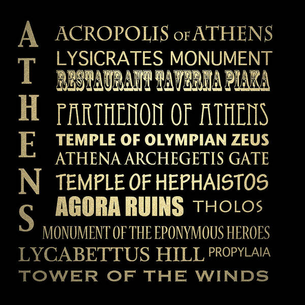 Athens Famous Landmarks Poster featuring the digital art Athens Greece Famous Landmarks by Patricia Lintner