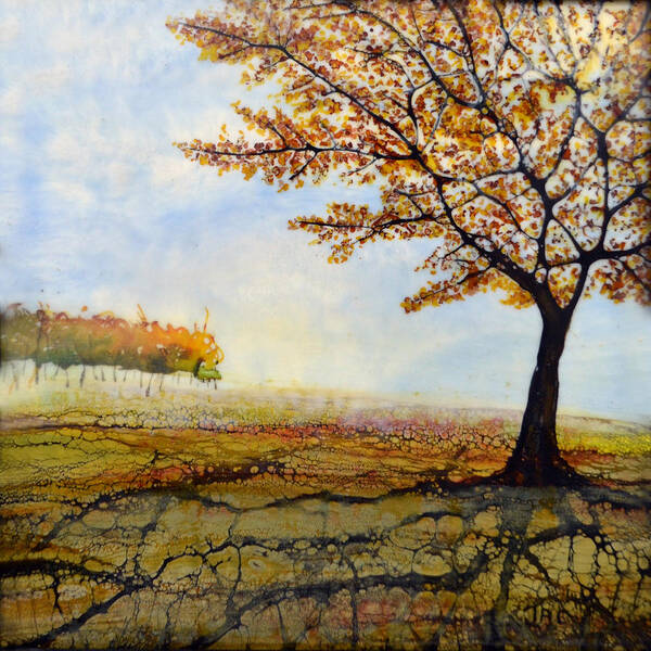 Encaustic Wax Poster featuring the painting Autumn Trees by Jennifer Creech