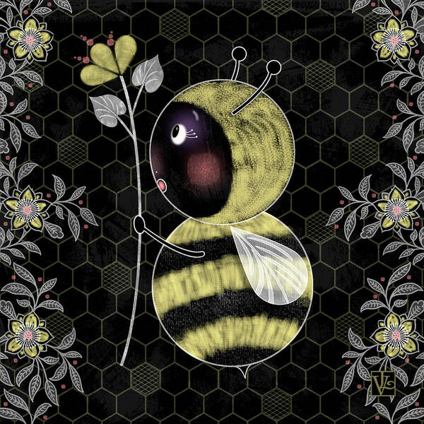 Bumble Bee Poster featuring the mixed media B is for Bumble Bee by Valerie Drake Lesiak