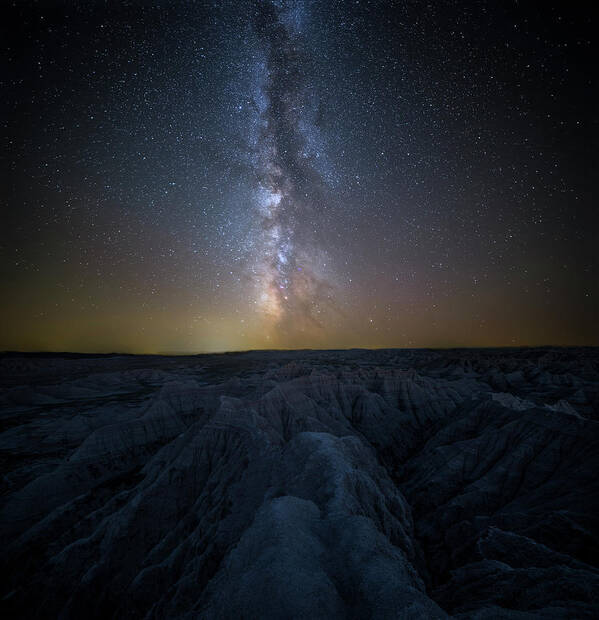 Sky Landscape Badlands Travel Night Stars Usa 500px September Long Exposure Space Star Astronomy Cosmos National Park Milky Way Core Prints Astrophotography Poster featuring the photograph Badlands II by Aaron J Groen